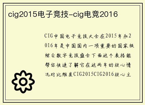 cig2015电子竞技-cig电竞2016