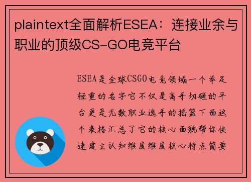 plaintext全面解析ESEA：连接业余与职业的顶级CS-GO电竞平台